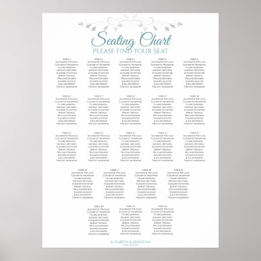 22 Tafeln Einfache Aquamarine und weiße Hochzeitss Poster (Vorne)
