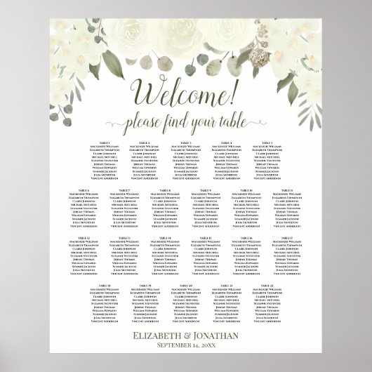 22 Tafelweiß und Elfenbeinkühe Rose Hochzeitstabel Poster (Vorne)