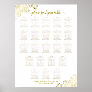 22 Tischdecken für Hochzeitssitze, weiß und goldfa Poster