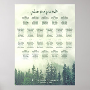 22 Tische Grüne Kiefern Hochzeits-Sitzplan Poster