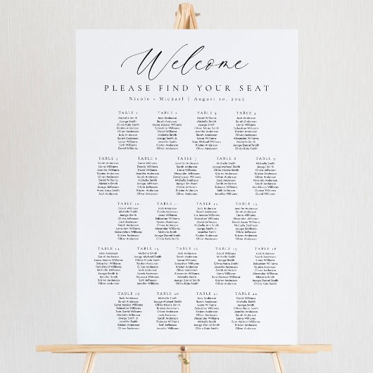 22 Tische Willkommen Sitzplan Poster