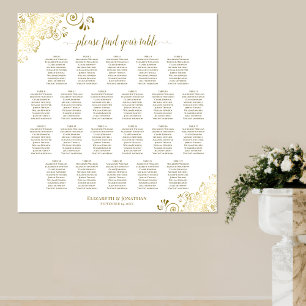 22 Tischlacy Gold auf weißer Hochzeitssortierung Poster