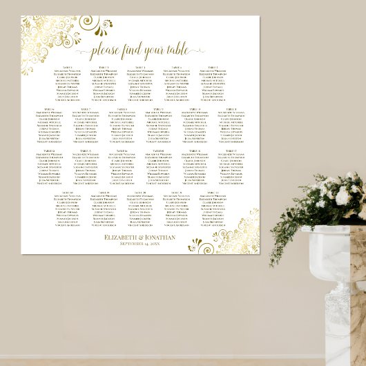22 Tischlacy Gold auf weißer Hochzeitssortierung Poster
