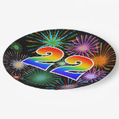 22. Veranstaltung - Spaß, farbenfroh, kühl, Regenb Pappteller (Schrägansicht)