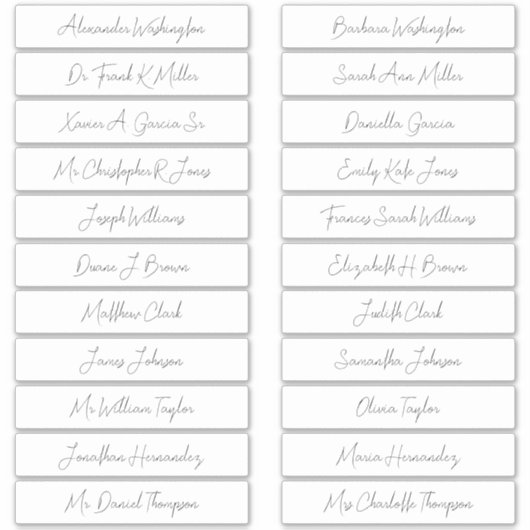 22 Wedding Guest Names Elegant Handwriting Script Aufkleber (Vorderseite)