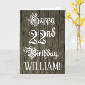 22nd Birthday: Fancy, Elegant Text; Faux Wood Look Karte (Gelbe Blume)