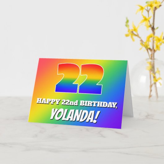 22nd Birthday: Multicolored Rainbow Pattern # 22 Karte (Gelbe Blume)