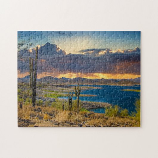 2309-2-Wüstensee mit Saguaro Puzzle (Horizontal)