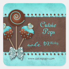 232 Cake Pops Bäckerei Sparkle Blue Brown Candy Quadratischer Aufkleber