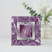 232 Elegant Wedding Leaf Blumenstrauß Lila Sparkle Einladung (Stehend Vorderseite)