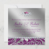 232 Elegant Wedding Leaf Blumenstrauß Lila Sparkle Einladung (Rückseite)