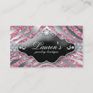 232 Schmuck Zebra Business Card Sparkle Pink SB Visitenkarte