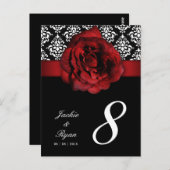 232 Tischnummer Postkarte Rote Rose Damask Floral (Vorne/Hinten)