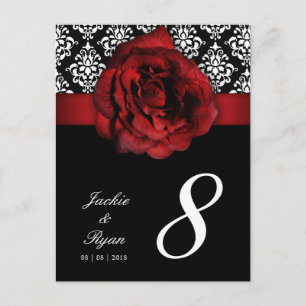 232 Tischnummer Postkarte Rote Rose Damask Floral