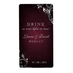 232 Vintages Weinetikett Leaf Linen Burgundy Rot