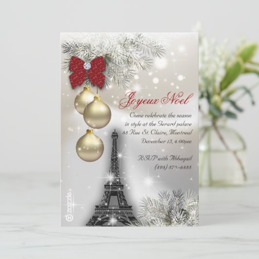 232 Weihnachten Paris-Karte Eiffelturm Schnee Einladung (Stehend Vorderseite)