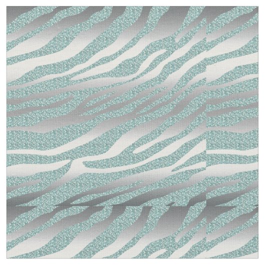 232 Zebra Glitzer Silver Aquamarin Blue Fabric Mus Stoff (Nahaufnahme)