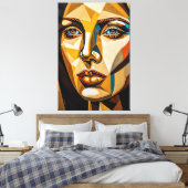 23_005, Portrait Woman, Kubist Abstrakt Art Leinwanddruck (Insitu (Schlafzimmer))