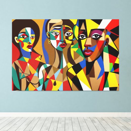 23_022, Afrikanischer Kubismus Art Leinwanddruck (Insitu (Holzboden))