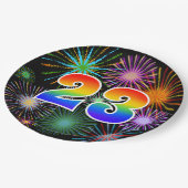 23. Event - Spaß, farbenfroh, kühl, Regenbogen 23 Pappteller (Schrägansicht)