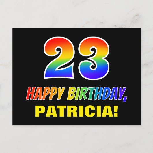 23. Geburtstag: Bold, Fun, Simple, Rainbow 23 Postkarte (Vorderseite)