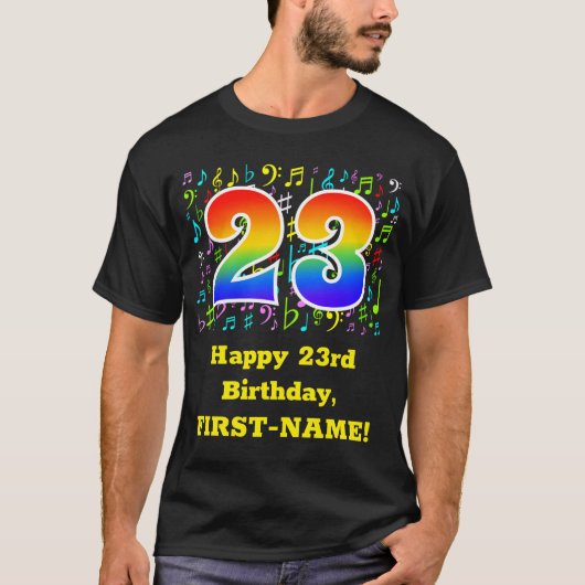 23. Geburtstag: Farbige Musiksymbole, Regenbogen 2 T-Shirt (Vorderseite)
