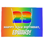 23. Geburtstag: Farbiges, lustiges Regenbogenmuste Große Geschenktüte (Rückseite)