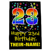 23. Geburtstag: Farbiges Sternenmuster & Regenboge Mittlere Geschenktüte (Vorderseite)