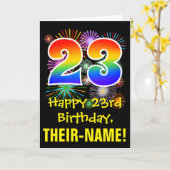 23. Geburtstag: Fun Fireworks Pattern + Rainbow 23 Karte (Gelbe Blume)