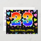 23. Geburtstag: Fun Hearts Pattern, Regenbogen 23 Postkarte (Vorne/Hinten)