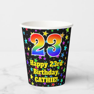 23. Geburtstag: Fun Stars Muster und Regenbogen 23 Pappbecher