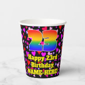 23. Geburtstag: Loving Hearts Pattern, Regenbogen Pappbecher (Rückseite)