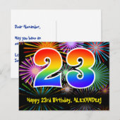 23. Geburtstag – Lustiges Feuerwerk Muster + Regen Postkarte (Vorne/Hinten)
