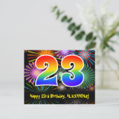 23. Geburtstag – Lustiges Feuerwerk Muster + Regen Postkarte (Stehend Vorderseite)