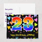 23. Geburtstag: Lustiges Herzen-Muster, Regenbogen Postkarte (Vorne/Hinten)