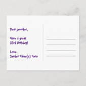 23. Geburtstag: Lustiges Herzen-Muster, Regenbogen Postkarte (Rückseite)