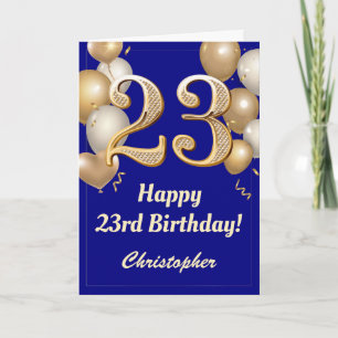 23. Geburtstag Navy Blue und Gold Balloons Confett Karte