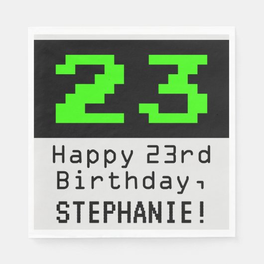 23. Geburtstag - Nerdy / Geeky Style "23" & Name Serviette (Vorderseite)