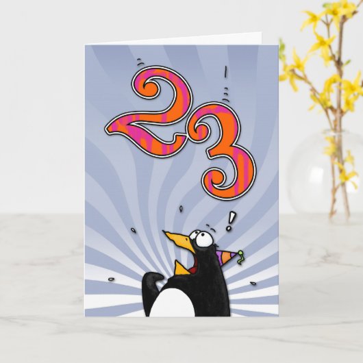 23. Geburtstag - Pinguin Überraschungskarte Karte (Gelbe Blume)