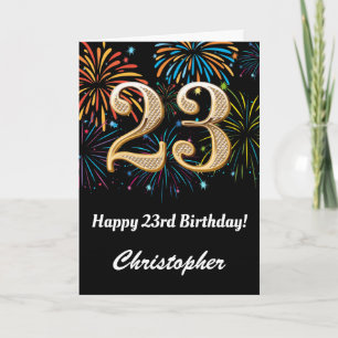 23. Geburtstag Rainbow Fireworks Black and Gold Karte