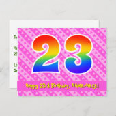 23. Geburtstag: Rosa Streifen und Herz, Regenbogen Postkarte (Vorne/Hinten)