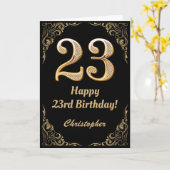 23. Geburtstag Schwarz-Gold-Glitzer-Rahmen Karte (Gelbe Blume)