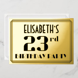 23. Geburtstagsparty: Art Deco Look "23" und Name Folieneinladung