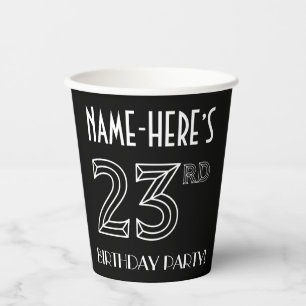 23. Geburtstagsparty: Art-Déco-Stil + Individuelle Pappbecher
