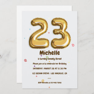 23. Geburtstagsparty von Gold Foil Balloon und Con Einladung