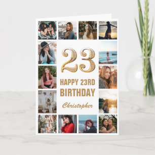 23. Happy Birthday Gold und White Foto Collage Karte
