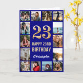 23. Happy Birthday Navy Blue & Gold Foto Collage Karte (Gelbe Blume)