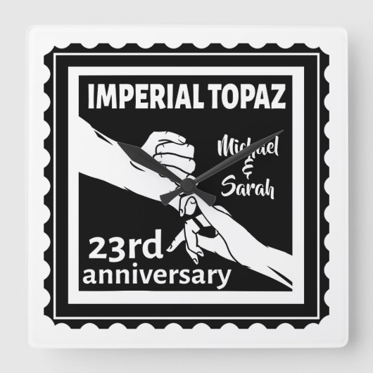 23. Hochzeitstag Imperial Topaz Quadratische Wanduhr (Vorderseite)