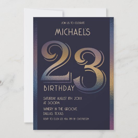 23. lila und goldener Geburtstag Einladung (Vorderseite)