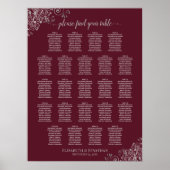 23 Tabelle Burgundy & Silver Wedding Seating Chart Poster (Vorne)